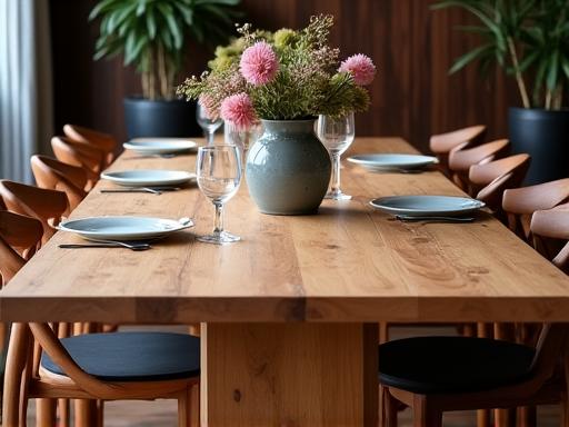 Op maat gemaakte eettafel van gerecycled eikenhout